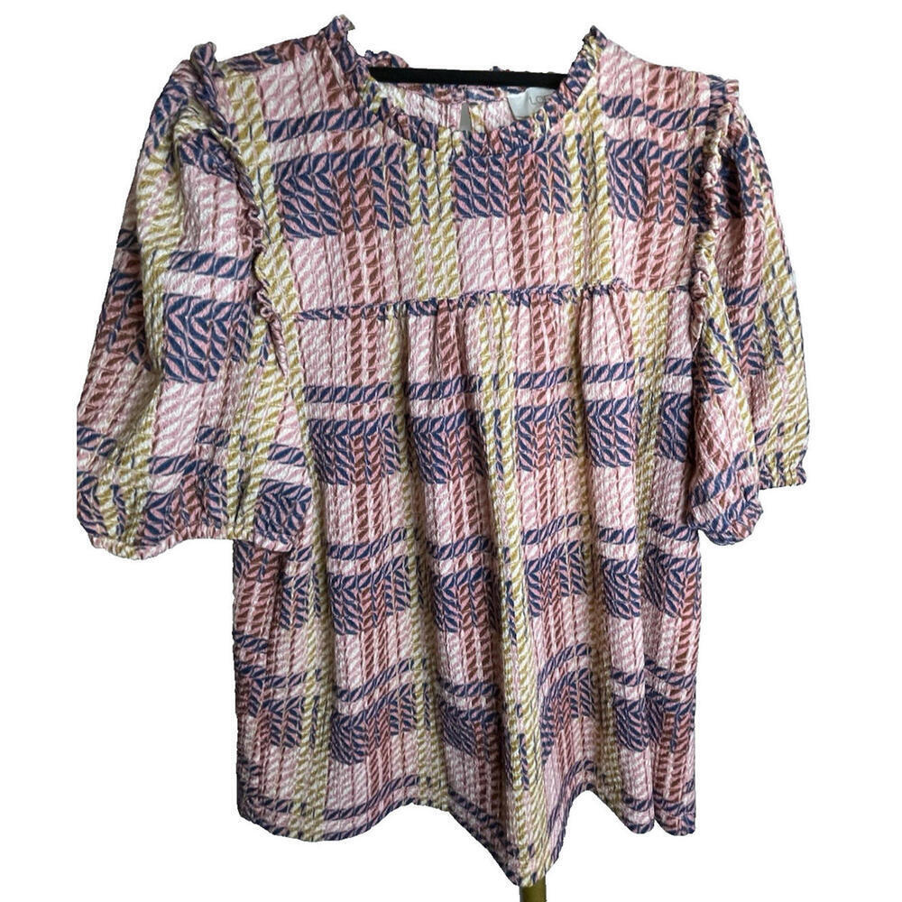 LOFT Outlet Plaid Puff Sleeve Blouse Cottagecore Bohemian Style Sz M